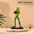 Green resin football frog statue on black base, 10.5x5.5x17.5cm creative home ornament - Rugby Player Frog