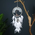 Handmade tree of life dreamcatcher with light blue crystals and white feathers - 9447A Blue White Tree of Life