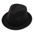 Classic black wool felt fedora hat with teardrop crown and stylish rolled short brim - Black