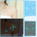 Luminous blue butterfly tattoo sticker with stars and moon design, style JSN-053 - JSN-053 (Luminous Bowknot Moon)