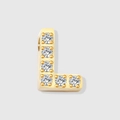 Golden letter L pendant with 6 micro-pave white zirconias for DIY jewelry making - Letter L-Gold