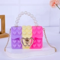 Rainbow heart pop-it fidget bag for kids with pearl handle and golden chain - Purple Yellow Pink Mixed