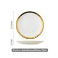6-inch minimalist white ceramic dinner plate with gold rim and elegant circular design - Gold Rim 6-inch (15.2cm)