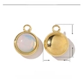 Detailed dimensions of a gold stainless steel heart pendant with natural stone inlay - VG297 Gold Border Iridescent Natural Stone Round Pendant