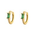 Elegant S925 silver gold-plated hoop earrings featuring emerald and clear cubic zirconia - Gold (Style C)