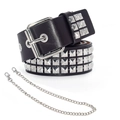 Punk black leather belt featuring triple silver pyramid studs and detachable metal chain - Coffee Style (With Waist Chain)