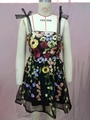 Black mesh mini dress featuring colorful 3D floral embroidery and bow shoulder straps - S / Dresses / Black