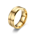 Polished gold titanium steel ring with brushed finish surface and decorative center groove - US 6 / Gold