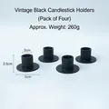 Set de 4 portavelas vintage de hierro negro mate con base redonda de 5cm y ranura - Estilo Redondo (6143) / Juego de 4 / Negro