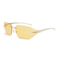 Fashion rimless sunglasses with yellow lenses and gold metal frame shown from 45-degree angle - Gold/Yellow