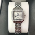 Silver square quartz watch for women with rhinestone bezel and five-link steel bracelet - Rhinestone Silver Diamond Dial