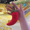 Porte-clés piment rouge en peluche avec expression cartoon et chaîne à perles - Piment + Chaîne à billes