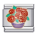Italian modular charm in stainless steel featuring red rose bouquet and purple flower pot - ICJ103-1/Rose Bouquet