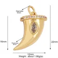 Golden horn pendant with micro-pave crystal inlay and marquise stone for DIY jewelry - L616816-Gold