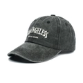 Macro detail of vintage washed cotton fabric and 3D embroidery on the gray baseball cap - One Size / Dark Grey