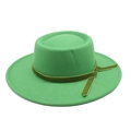 Detailed close-up of grass green wool felt hat with dark green velvet decorative ribbon - M (56-58cm) / Grass Green