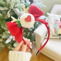 Christmas headband with red velvet bow, golden sequin antlers and white plush pom-poms - Red Plush Nose Style