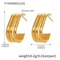 Specifiche dettagliate delle dimensioni per orecchini a cerchio a U in acciaio dorato - Cerchi a U a Tre File (F754-Oro) / Oro