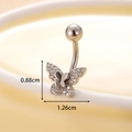Silver stainless steel butterfly belly ring with sparkling cubic zirconia wing inlay - Style 3-Butterfly / Silver