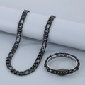 Men's Figaro chain necklace and bracelet set with sleek black polished finish - 11mm Black