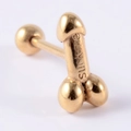 Golden stainless steel tongue ring with phallic shape and Suck me engraving - 1.6mm / Novelty Organ-Gold