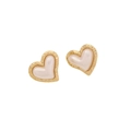 Golden heart-shaped faux pearl earrings with a textured metallic border finish - Retro Heart Style (3#)