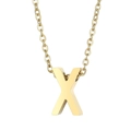 Golden stainless steel chain necklace with polished letter X pendant for women - Letter X(KN234014-Z)