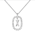 Collana in argento 925 con anello ovale di diamanti e ciondolo con lettera X - Stile Lettera X con Cornice Ovale Incastonata di Strass / 40-50cm Regolabile / Oro bianco