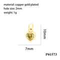 Detail of a 10mm copper gold plated heart pendant featuring green zircon and dimensions - Yellow Green(P01573)