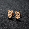 Golden French Bulldog stud earrings made of stainless steel with detailed black engraving - French Bulldog / Rose Gold