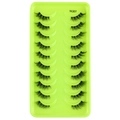 Detailed close-up of 10 pairs of black natural long false eyelashes on a light green tray - Natural Wispy Style (YK307)