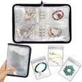 Tragbares Schmuck-Sammelalbum mit 48 Fächern und PVC-Zippbeuteln für Ketten und Ohrringe - Schwarz (Inklusive 12 Seiten + 48 Beutel)