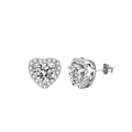 Boucles d'oreilles cœur en argent S925 avec halo de moissanite et fini brillant - Argent 925 / Zirconia Super Brillant (0.5ct+0.5ct)