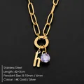 Premium stainless steel lowercase letter h necklace with purple crystal charm pendant - Lowercase h