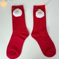 Red Christmas cotton socks with 3D plush Santa Claus decoration and stripe texture - Standard Polybag / Red (Santa Claus)