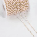 Pink translucent square beads and gold metal round beads chain on a spool - Pink KC Gold (Square Beads)