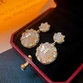 Golden butterfly earrings with amber crystal in a red jewelry box velvet lining - Bowknot Zirconia Crystal Circle Stud Earrings (75# Silver Earring Post)