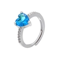 Sparkling silver open ring with a blue heart-shaped gemstone and cubic zirconia accents - Platinum / Deep Sea Blue Zirconia