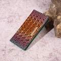 Women's crocodile embossed long wallet with vibrant orange purple green gradient finish - Teal