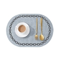 Nordic light blue leather placemat with chain pattern edge and fabric texture finish - Oval / Fog Blue