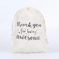 Off-white cotton gift bag with 'thank you for being awesome' print and drawstring - Thank you-Lowercase / 10*15cm