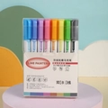 Set of 8 colorful double line outline markers with quick dry ink for DIY art and journaling - 8 Colors Outline Markers White Barrel (No Inner Box)