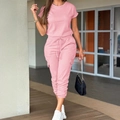 Set casual rosa con t-shirt a maniche corte e pantaloni cargo con coulisse - S / Rosa