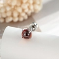 Polished reddish-brown bead ear stud with silver dragon claw setting and metallic butterfly back - Red (Single Piece)