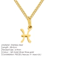 Pisces zodiac constellation pendant necklace in 14K gold plated stainless steel for women - Pisces / Gold