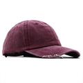 Detail view of burgundy washed cotton baseball cap featuring trendy silver metal rings - L (58-60cm) / Wine Red
