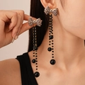 Boucles d'oreilles nœud léopard avec longs glands en perles noires pour femmes mode - Nœud Léopard en Perles de Verre (Tige en Argent 16#)