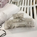 Elegant large acetate claw clip with grey and white marble pattern for thick hair - Grey White Marble
