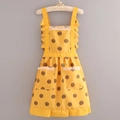Yellow canvas apron with brown polka dots and white lace trim on pockets and straps - Canvas Princess Style - Yellow Dots