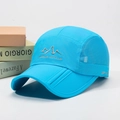 Bright blue foldable mesh outdoor cap with UPF 50+ sun protection and mountain embroidery - Adjustable / Sky Blue